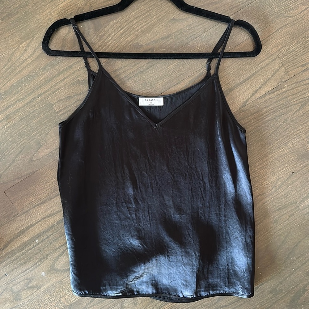 Aritzia Babaton Black V-neck Satin Camisole, Size XS